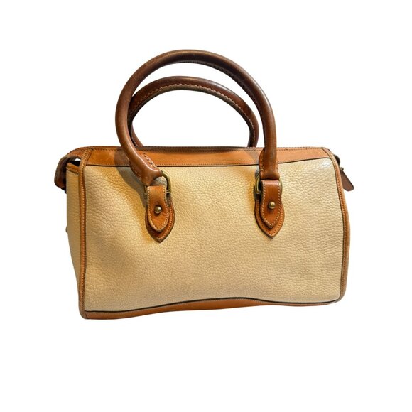 Vintage Dooney & Bourke Two Tone Taupe Saddle Pebbled Leather Satchel Bag - Picture 5 of 14